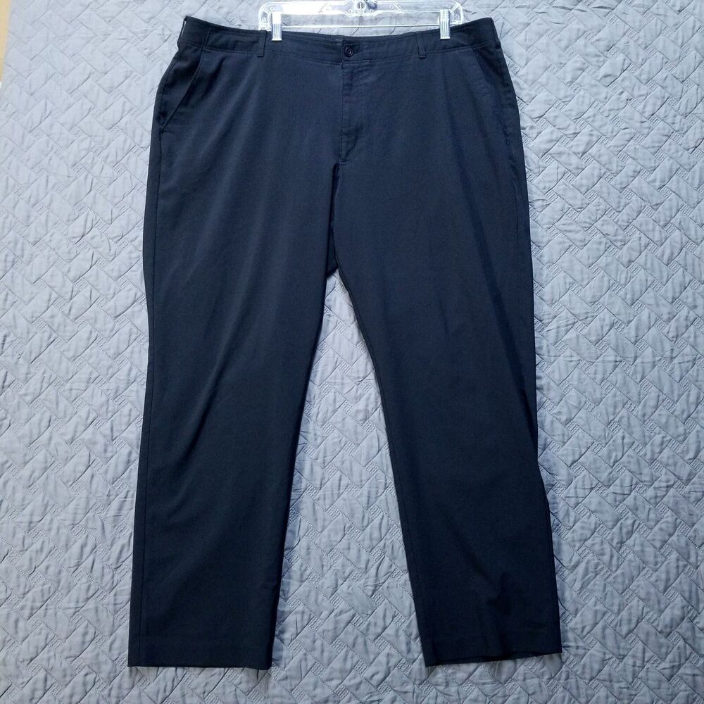 Ben Hogan Dress Pants Mens 42x30 Black Flat Front Straight Dark Wash Performance